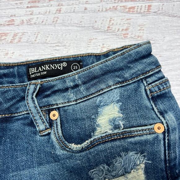 NWT Blank NYC Fulton Roll Up Jean Short Women 25 Dress Down Party Blue Denim NEW - Picture 10 of 14